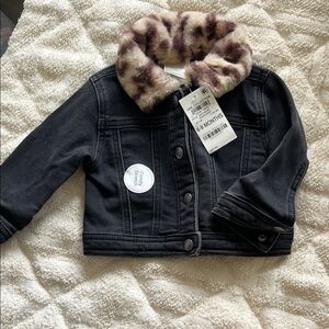 BNWT First Impressions Black Denim Jacket with Faux Fur Collar